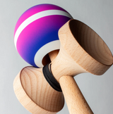 Kendama Horizon Fade | Bellwave wooden kendama with pink purple and blue striped ball
