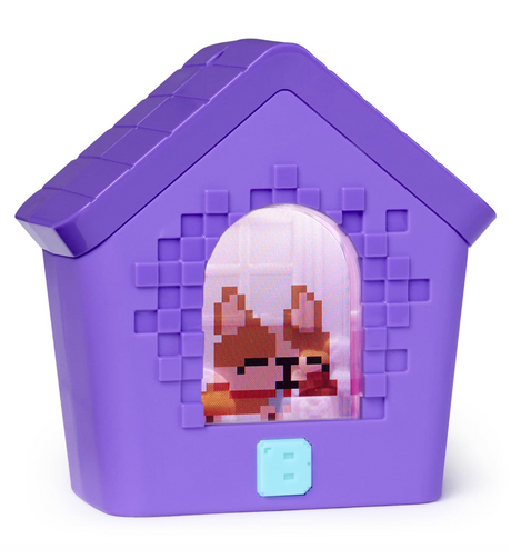 Bitzee Doghouse purple pet toy with a digital dog display and blue button