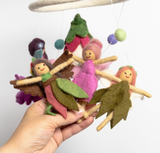 Felt Mobile | Baby Fairy with colorful handmade felt fairies and hanging wool balls