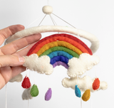 Felt Mobile | Rainbow Sheep with a colorful rainbow, soft clouds, and hanging felt ornaments