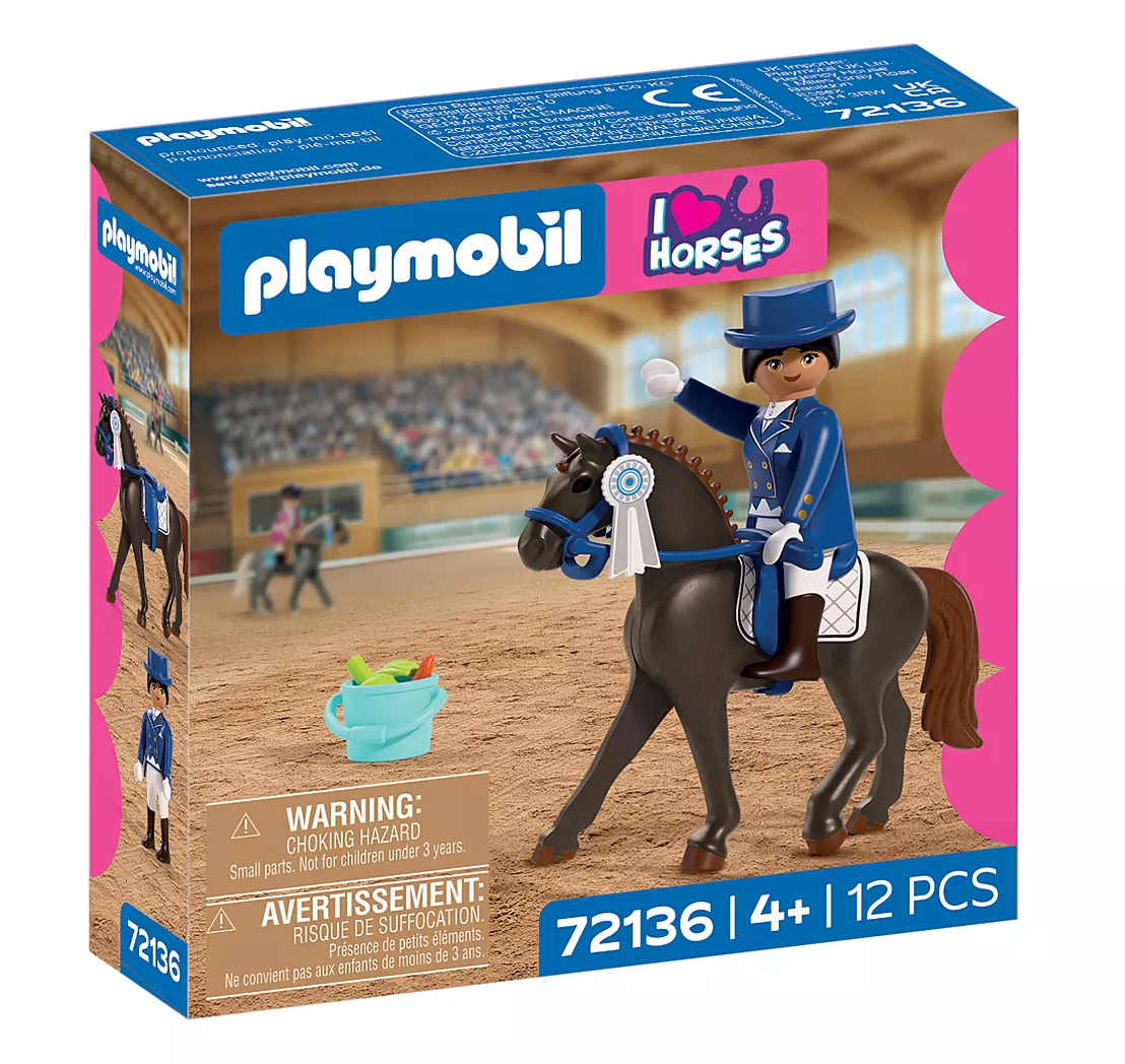 Horses | Equestrian Dressage Playmobil set with horse and rider figure in competition attire