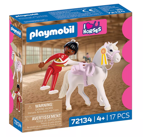 Horses | Equestrian Vaulting toy set with rider and white horse