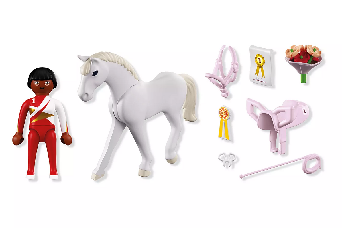 Horses | Equestrian Vaulting toy set with horse figure, rider, and vaulting accessories