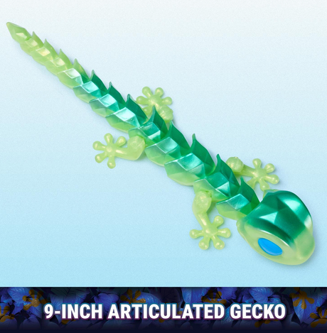 CrystaLynx Gecko green articulated toy gecko with translucent scales and bright blue eyes