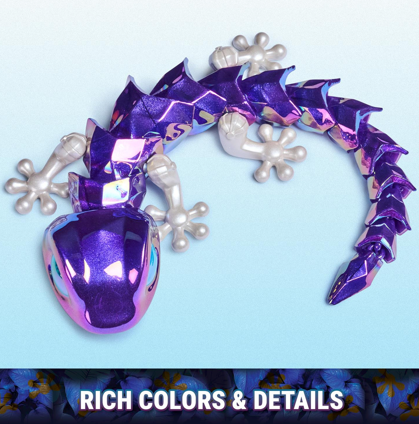 CrystaLynx Gecko purple metallic toy with shimmering scales and silver feet