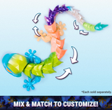 CrystaLynx Gecko colorful mix and match toy pieces shown in multiple color combinations