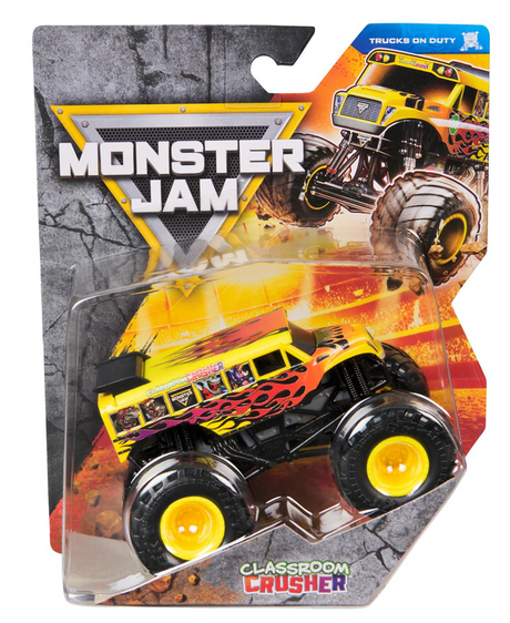 Monster Jam 1:64 Scale Monster Truck yellow Classroom Crusher toy in retail packaging