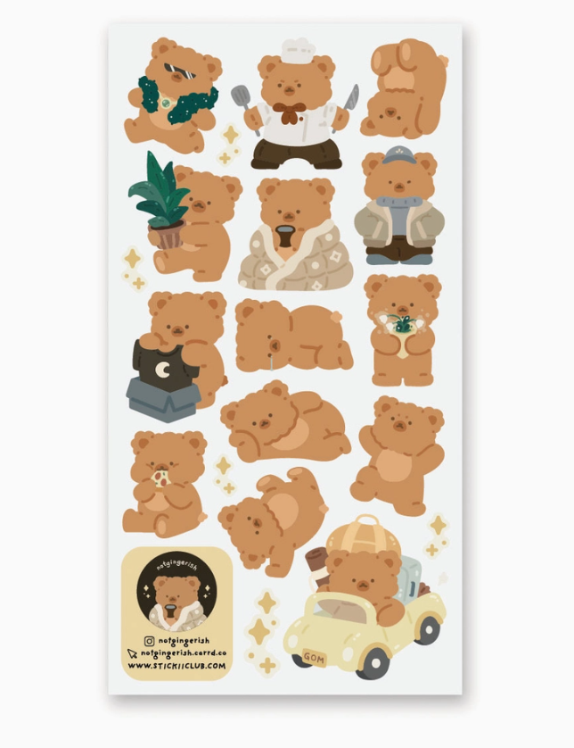 Cuddly Teddy Stickers featuring adorable teddy bears in playful outfits and activities