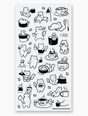 Caffeine Cats Stickers sheet featuring black and white cats enjoying coffee and tea