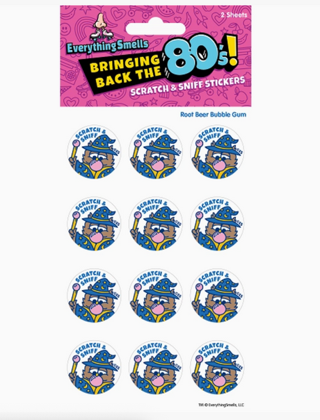 Scratch & Sniff Stickers | Root Beer Gum Owl sheet with colorful owl stickers