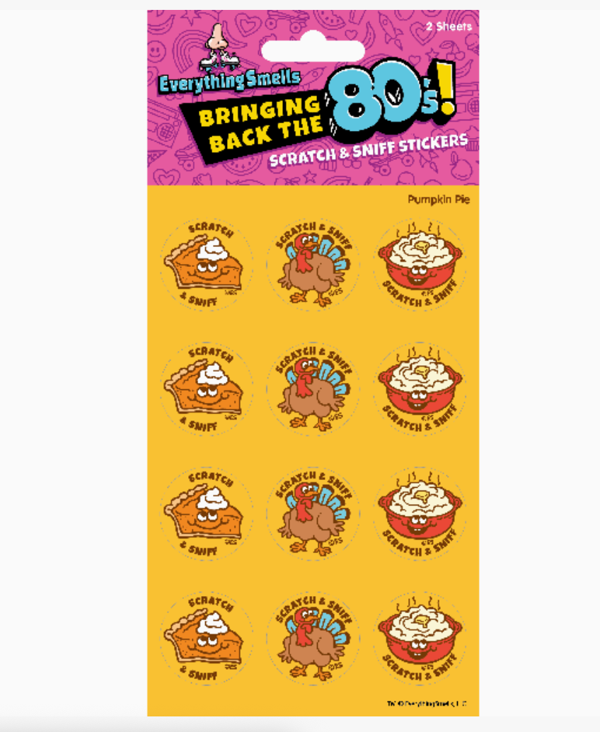 Scratch & Sniff Stickers | Pumpkin Pie sheet featuring pumpkin pie and autumn dessert sticker designs