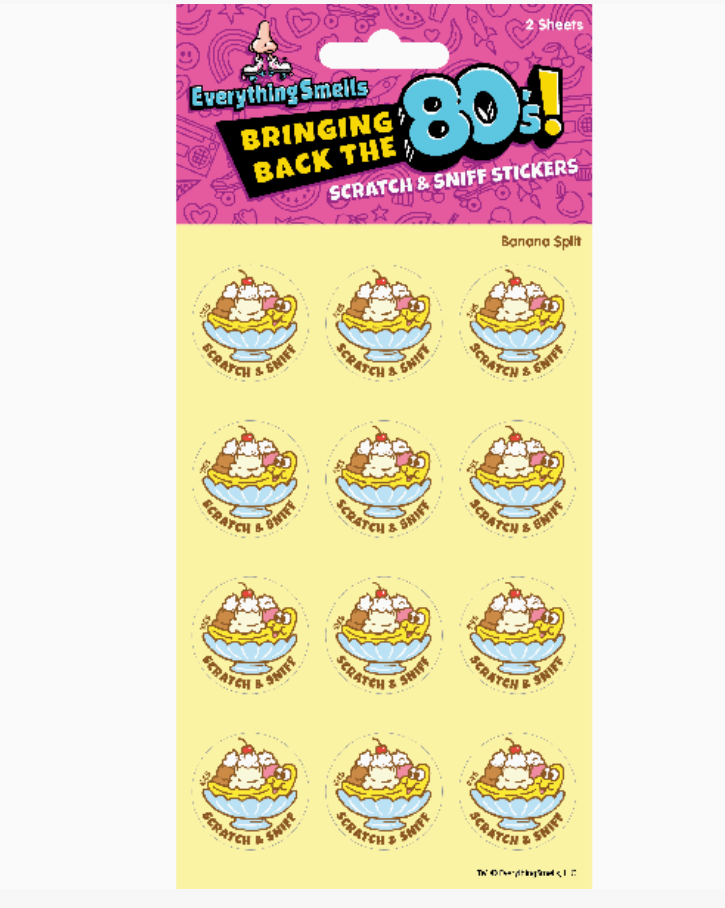 Scratch & Sniff Stickers | Banana Split sheet featuring colorful sundae stickers