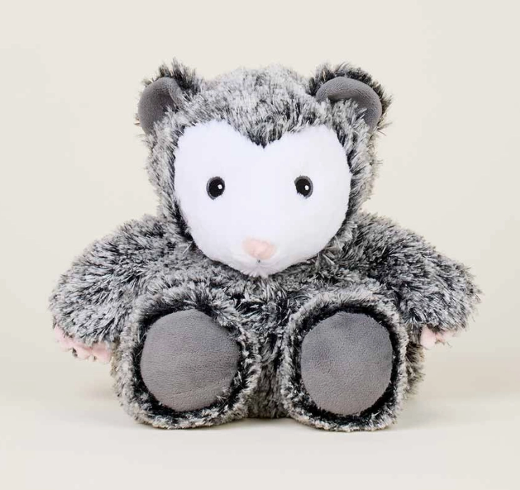 Warmies | Opossum plush toy with soft gray fur and a pink nose