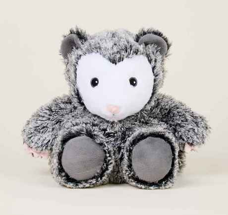 Warmies | Opossum plush toy with soft gray fur and a pink nose