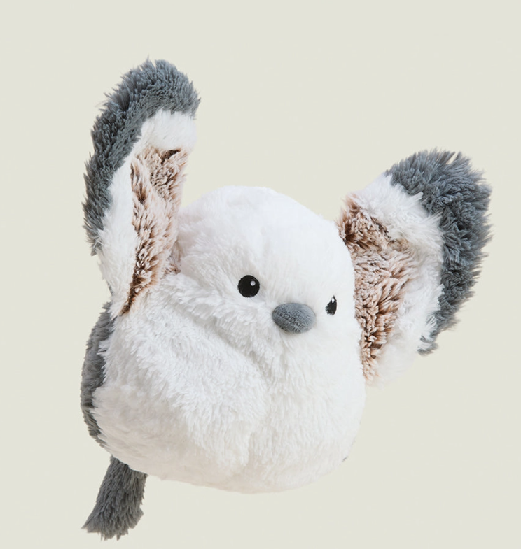 Warmies | Japanese Fairy Bird white plush toy with soft gray ears and tail