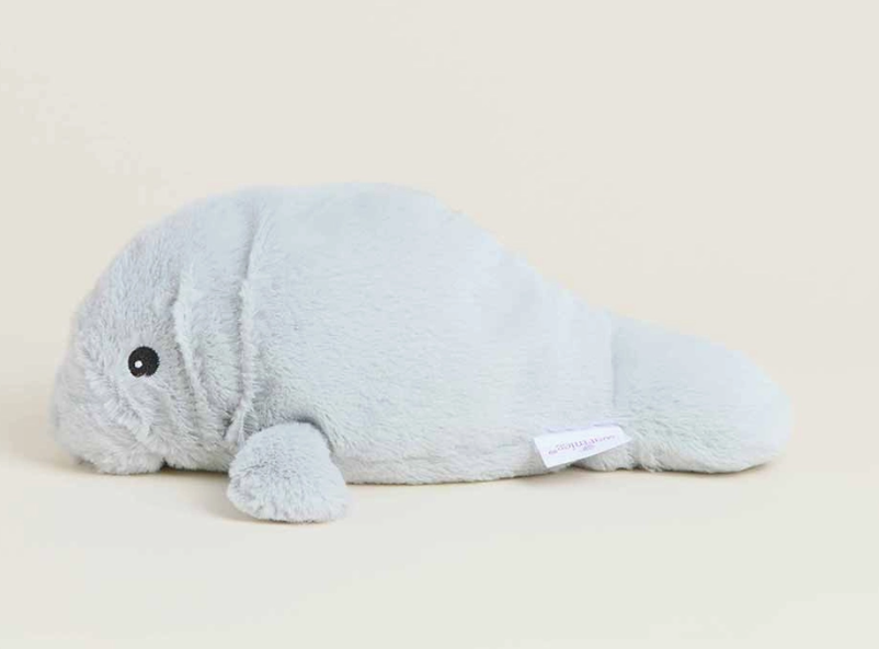 Warmies Junior | Manatee soft gray plush manatee toy lying down