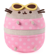 Pusheen Pool Party plush cat wearing pink polka dot swimwear and yellow goggles