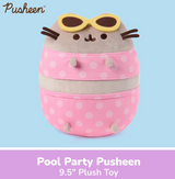 Pusheen Pool Party plush toy wearing pink polka dot swimwear and yellow sunglasses
