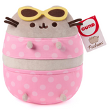 Pusheen Pool Party plush toy wearing pink polka dot swimwear and yellow sunglasses