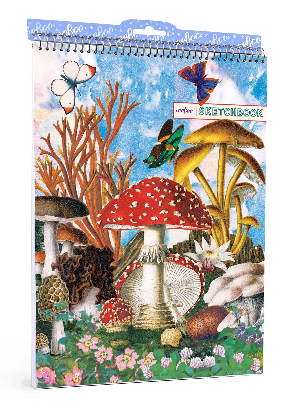 Mushroom Sketchbook with colorful woodland mushrooms, butterflies, flowers, and forest foliage on the cover