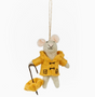 Rainy Day Mouse Felt Ornament featuring a felt mouse in a yellow raincoat with a tiny umbrella