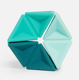 Speks. Pivot. turquoise hexagonal silicone fidget toy with four interlocking triangular sections
