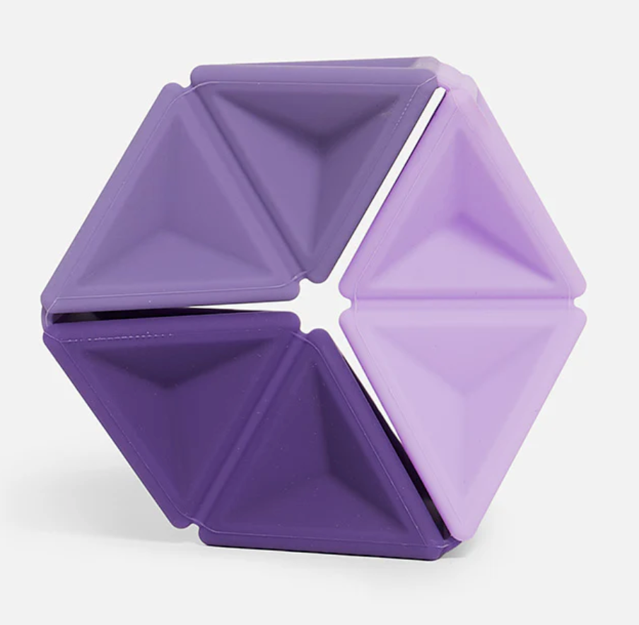 Speks. Pivot. Purple silicone hexagon fidget toy with geometric sections