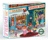 36pc Christmas Village Mini Puzzle box featuring a festive bakery and Santa toy shop scene