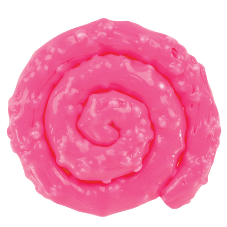Close-up of bright pink Sponge Putty Thinking Putty with bubbly, textured surface twisted in a spiral shape.