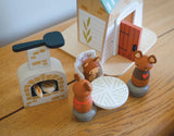 Penny Windmill wooden toy set showing mice figures, bread oven, table, and windmill house for imaginative play.