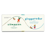 Open book featuring two untranslatable words, one in Dutch and one in Icelandic. Both words have a definition in English and a cute cartoon depiction.