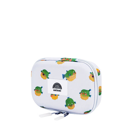 Pencil Case | Pufferfish with green pufferfish print, sturdy zippered closure, and compact design for organizing school supplies.