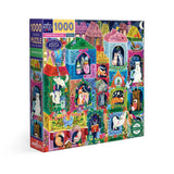 1000pc Christmas Cats Puzzle featuring colorful cats in ornate festive scenes with holiday details