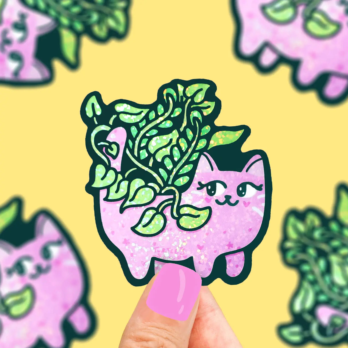 Glitter Kitty Planter Sticker