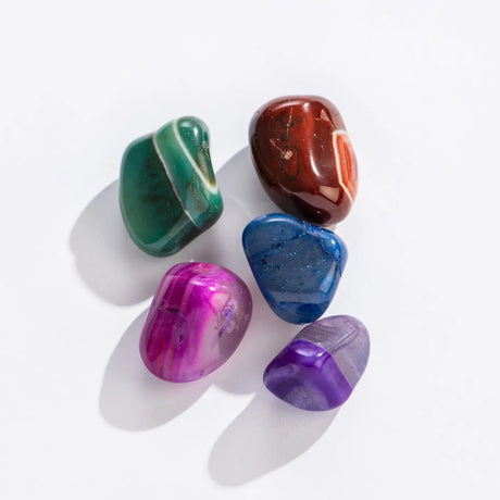 Rock | Tumbled Dyed Banded Agate colorful polished stones in green red blue pink and purple hues