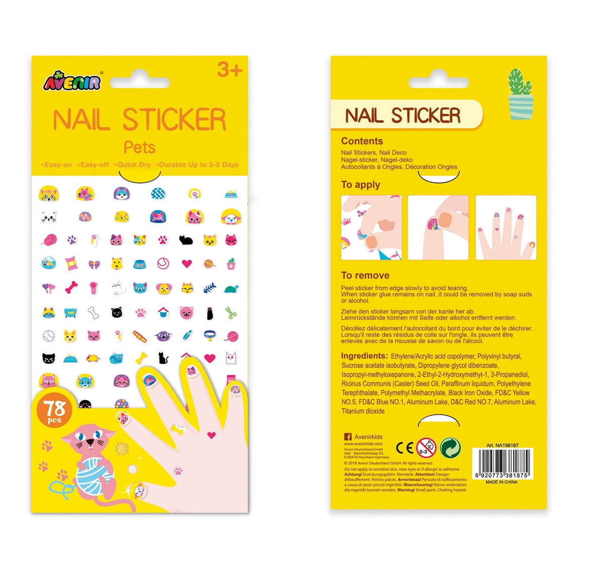 Colorful nail stickers with cute pet designs for kids, easy to apply and perfect for creative fun on fingertips.