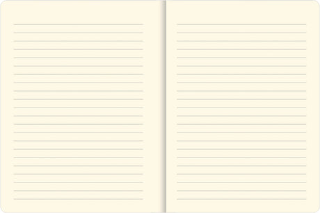 Open journal showing light gray lined cream pages for writing or sketching