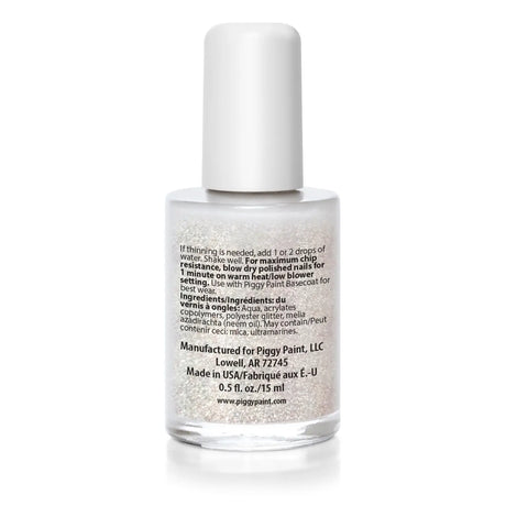 Nail Polish Glitter Topcoat water-based, cruelty-free, vegan, non-toxic glitter polish with durable, hard, peel-resistant finish.