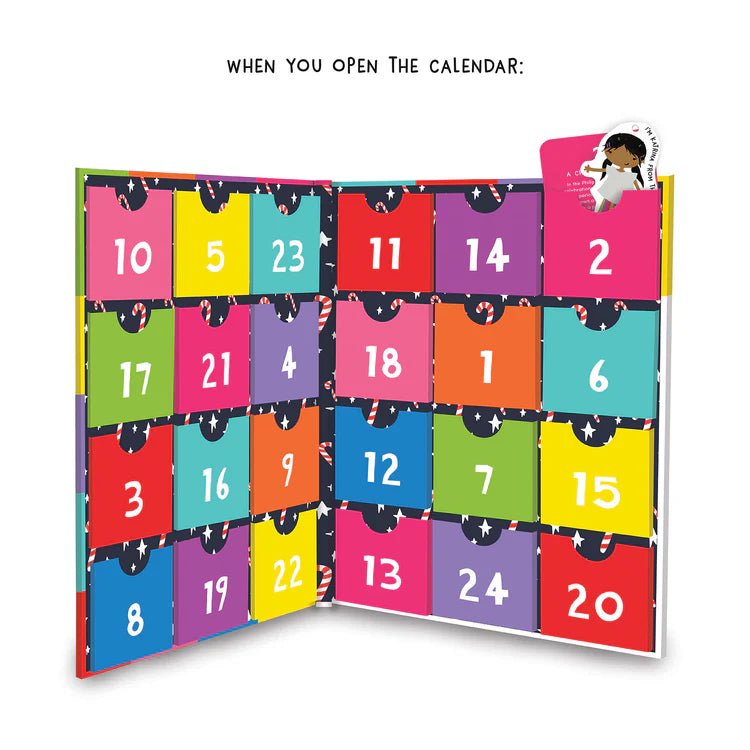 Open Advent calendar with brightly colored number windows from 1-24.
