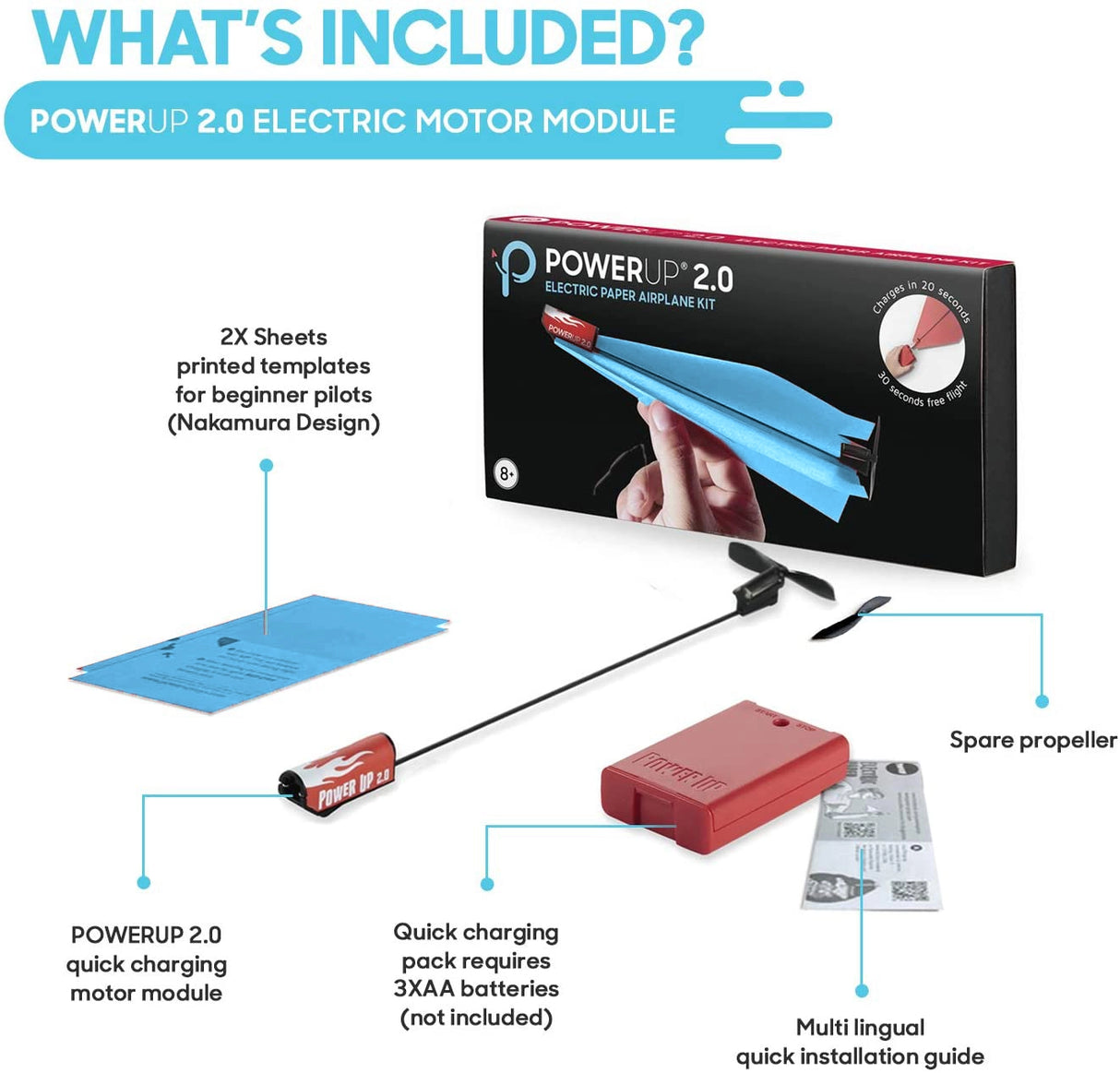 Powerup 2.0 Paper Airplane Engine | Blue