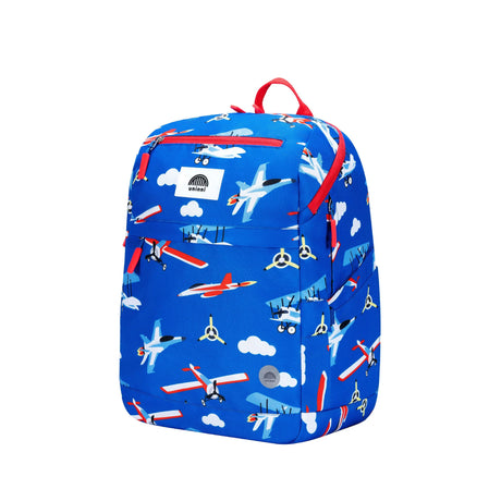 Backpack | Airplane with airplane print, padded straps, water-resistant fabric, and multiple compartments for school and travel.