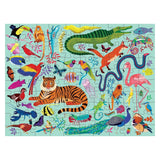 Colorful double-sided puzzle featuring 100 pieces with vibrant animal illustrations in a playful underwater scene