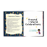 Open book with a list of "Celebrations Timelines" with common holidays and the date that they occur.