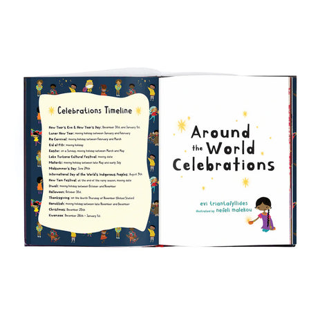Open book with a list of "Celebrations Timelines" with common holidays and the date that they occur.