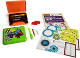 Children’s spy kit with secret message tools including UV pens, code wheels, red filters, and educational cipher guides.