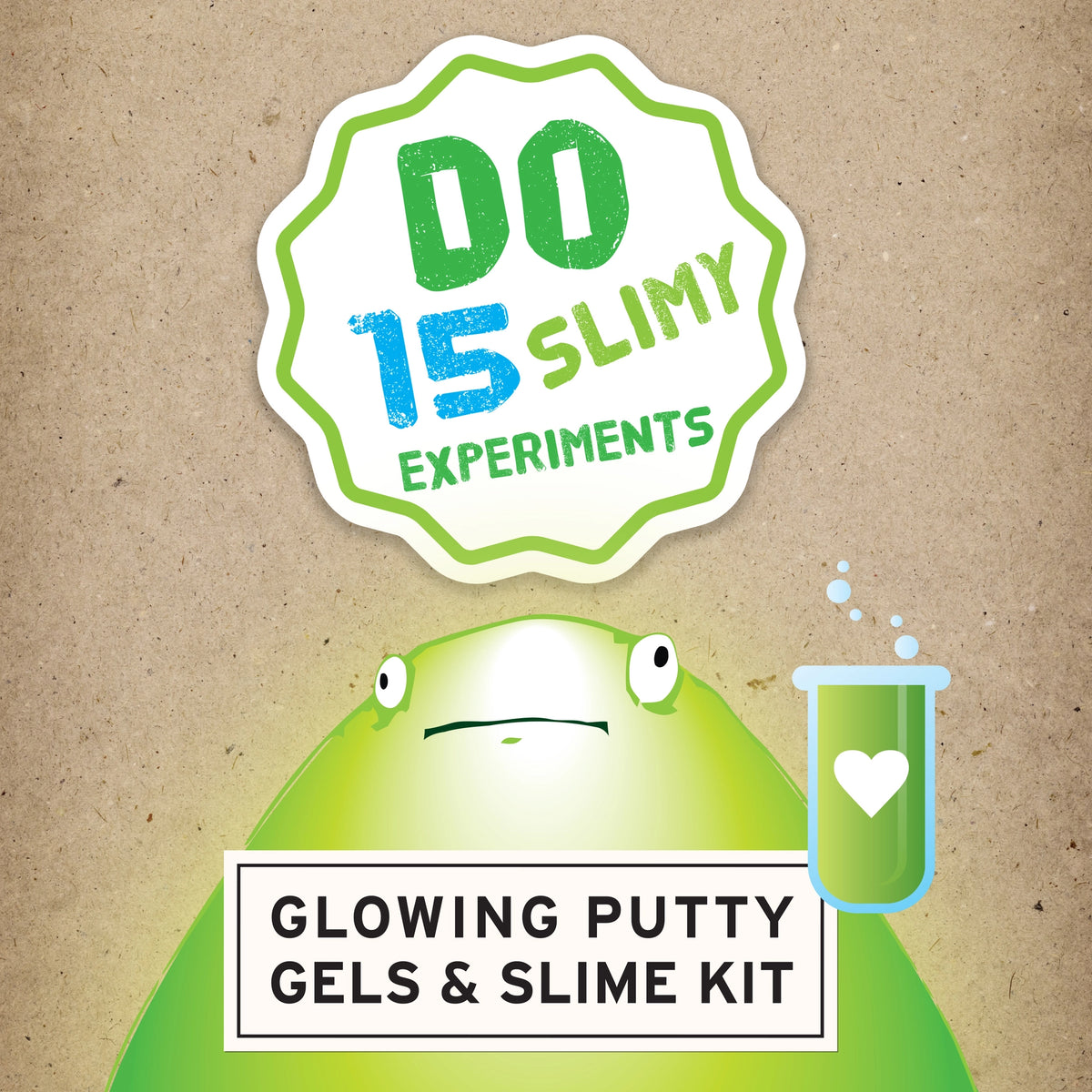 Glowing Putty Gels & Slime Kit with 15 slimy experiments badge and green test tube graphic