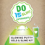 Glowing Putty Gels & Slime Kit with 15 slimy experiments badge and green test tube graphic