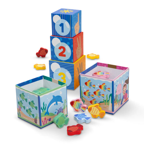 Ms Rachel Sort & Count Nesting Blocks with numbered blocks and colorful sea life counters