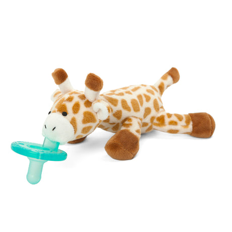 WubbaNub | Baby Giraffe soft plush pacifier with latex-free silicone nipple for newborns under six months.