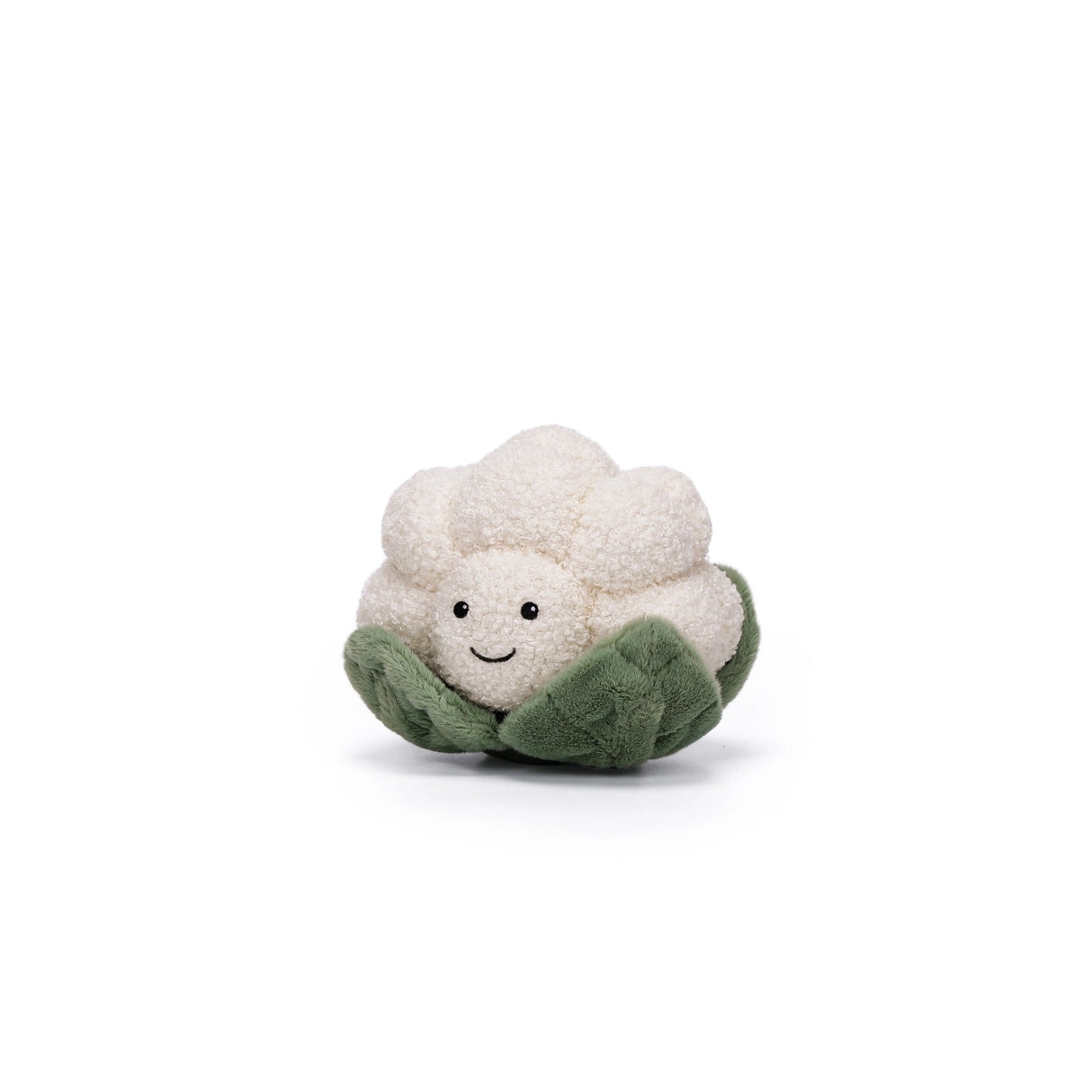 McHugs Weighted Chuffed Cauliflower plush toy with a smiling face and green leafy base